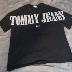 Tommy Jeans Embroidered Spellout Tshirt sz Medium Hilfiger Black Streetwear